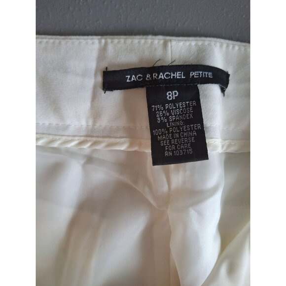 Zac & Rachel Women Dress Pant 8P White Front Pleats Side Zippers Preppy Workwear - Picture 3 of 8